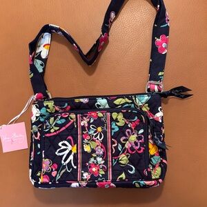 Vera Bradley Navy Quilted Floral Crossbody with Pink Accents